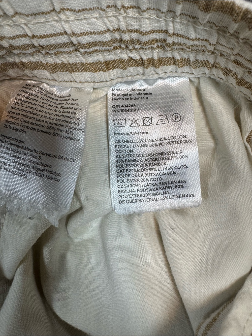 H&M Beige and White Striped Linen-Blend Shorts Size M Beach Summer Vacation - Picture 4 of 7